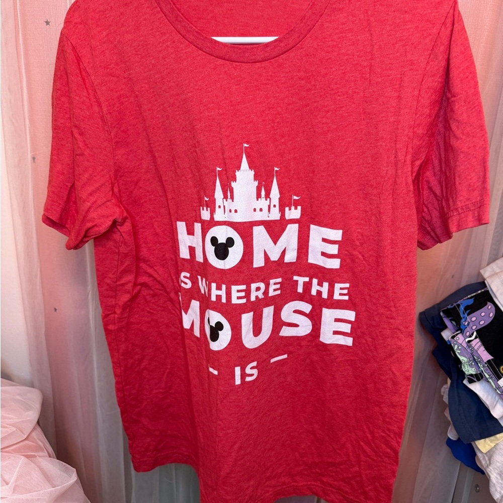 Red Graphic Disney T-Shirt with Castle and Mouse Design